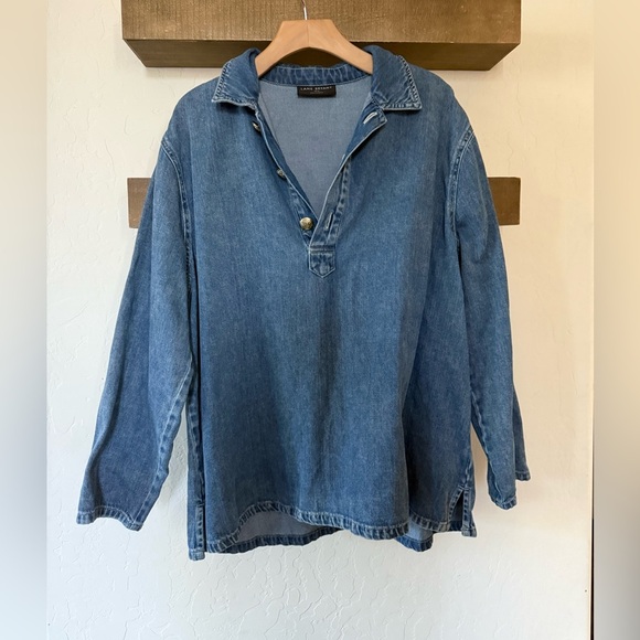 Lane Bryant|Dark Blue Denim Top with boho gold buttons,oversized boyfriend fit• - Picture 2 of 13